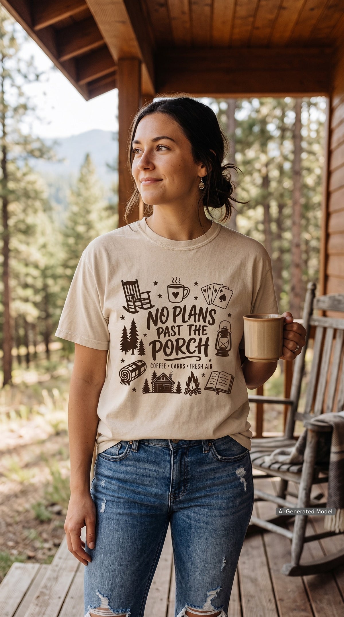 No Plans Past the Porch Cabin Weekend Shirt – close-up product photo