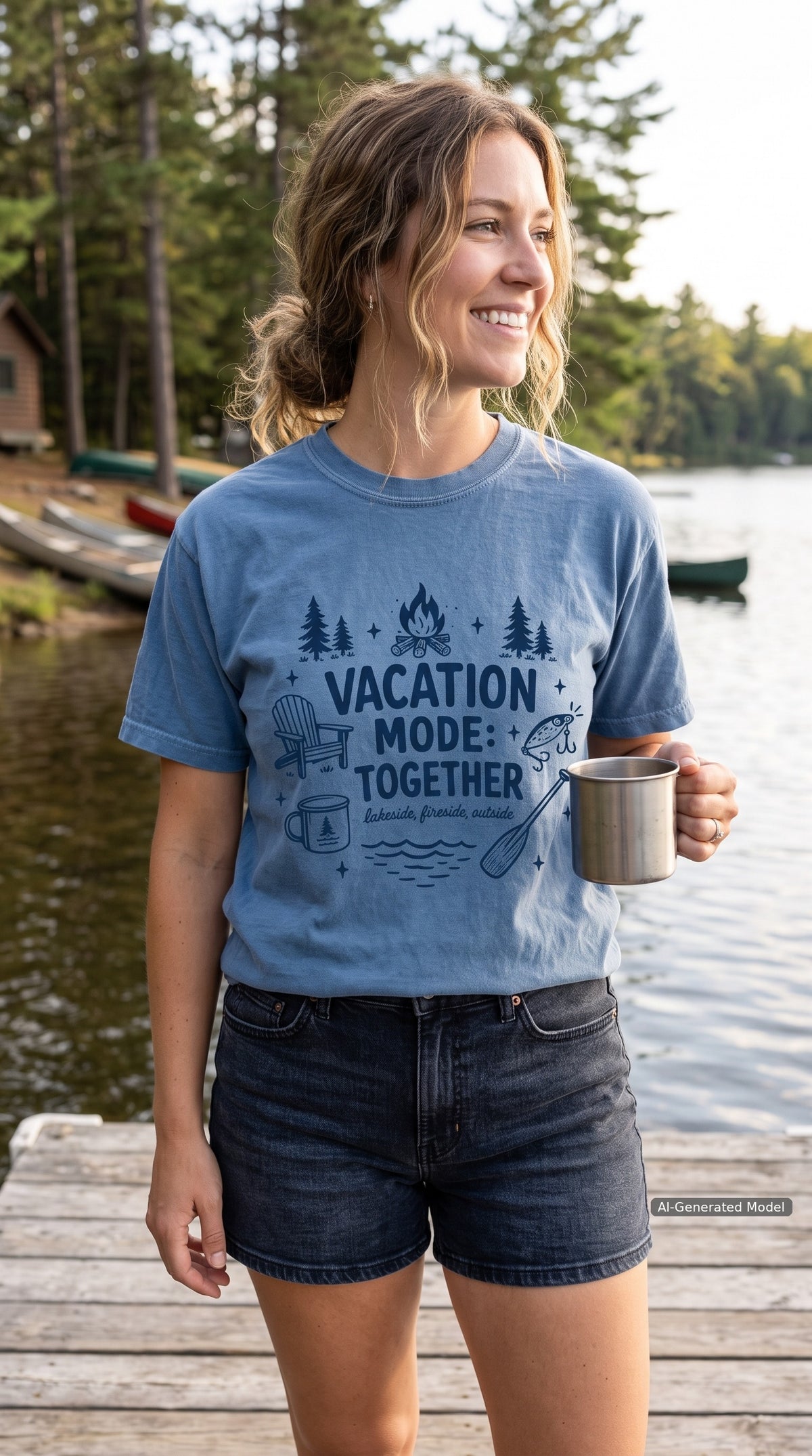 Vacation Mode Together Lake Vacation Shirt – close-up product photo