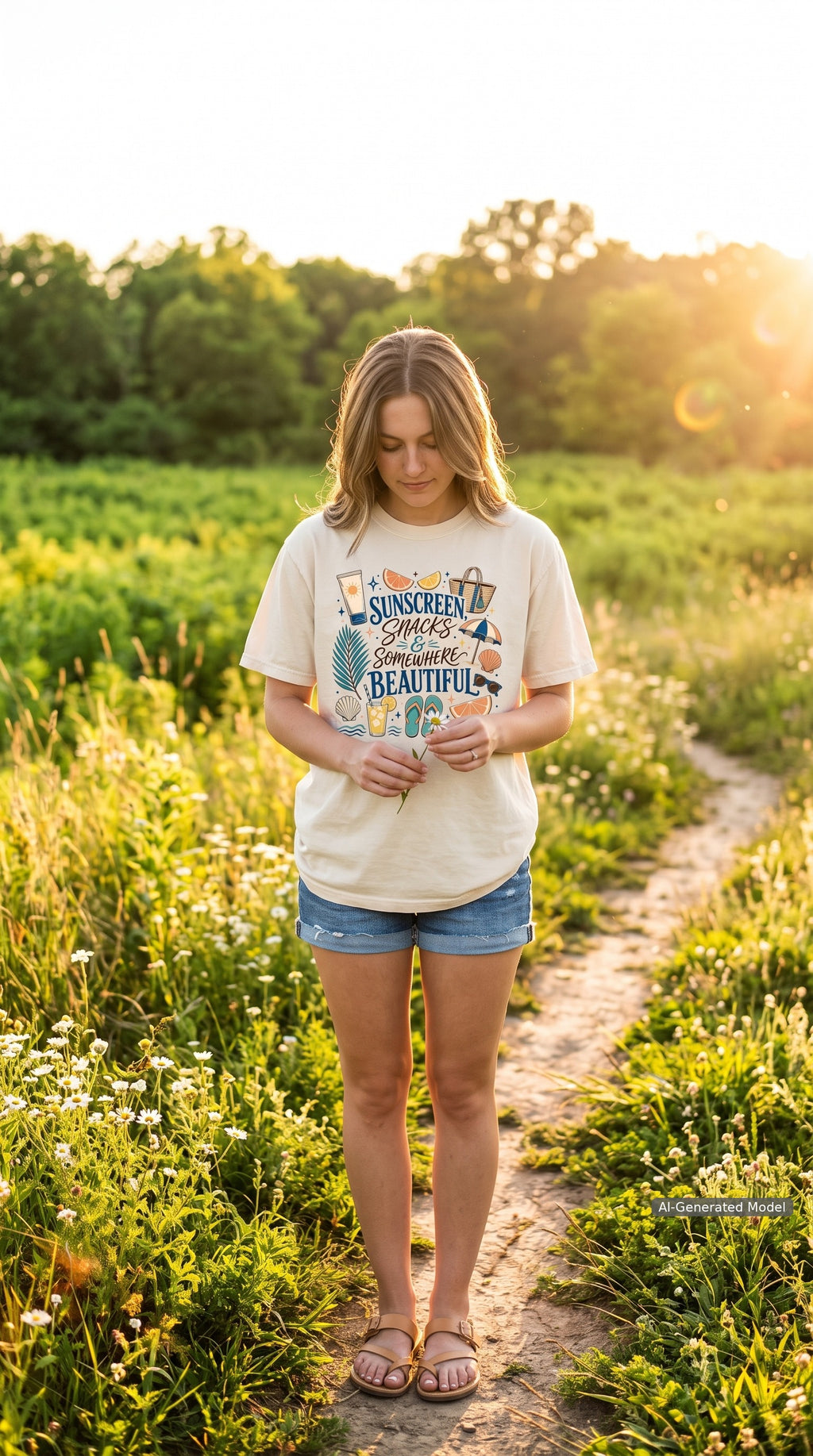 Sunscreen Snacks and Somewhere Beautiful Beach Vacation Shirt – close-up product photo