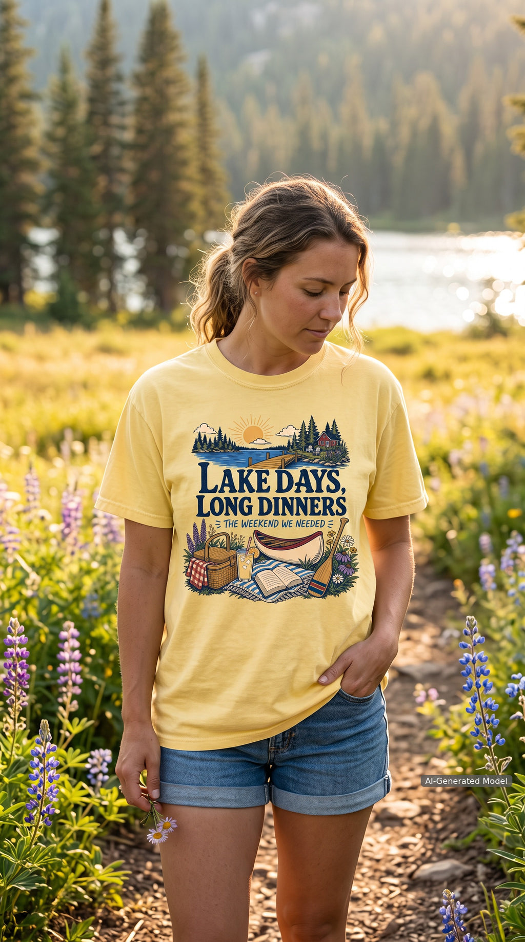 Lake Days Long Dinners Lake Vacation Shirt – close-up product photo