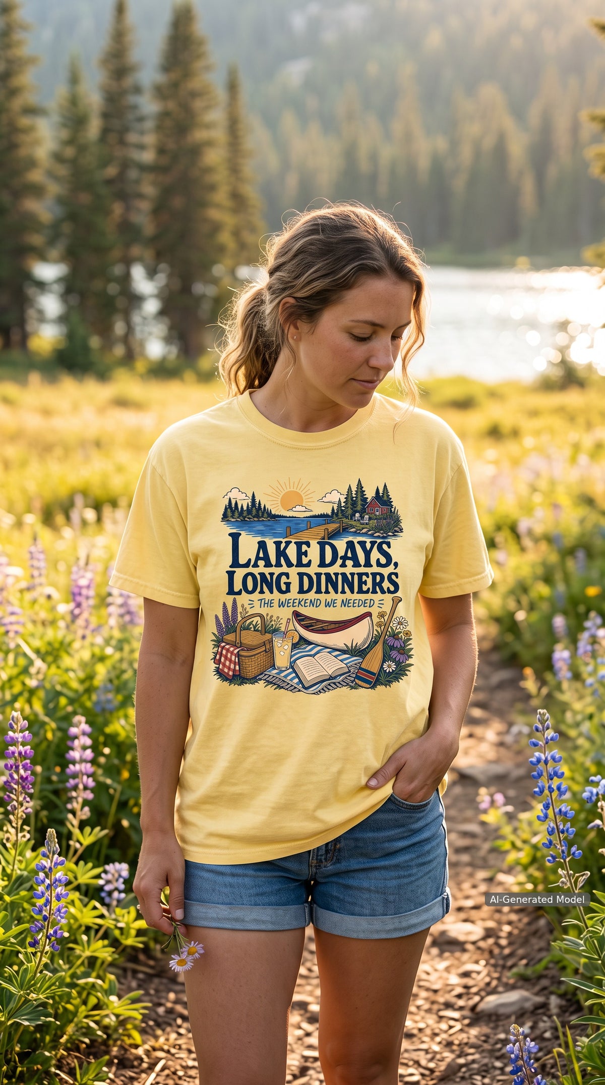 Lake Days Long Dinners Lake Vacation Shirt – close-up product photo