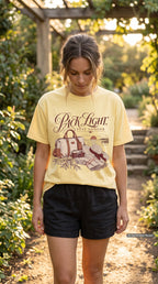 Pack Light Stay Longer Girls Trip Shirt – close-up product photo