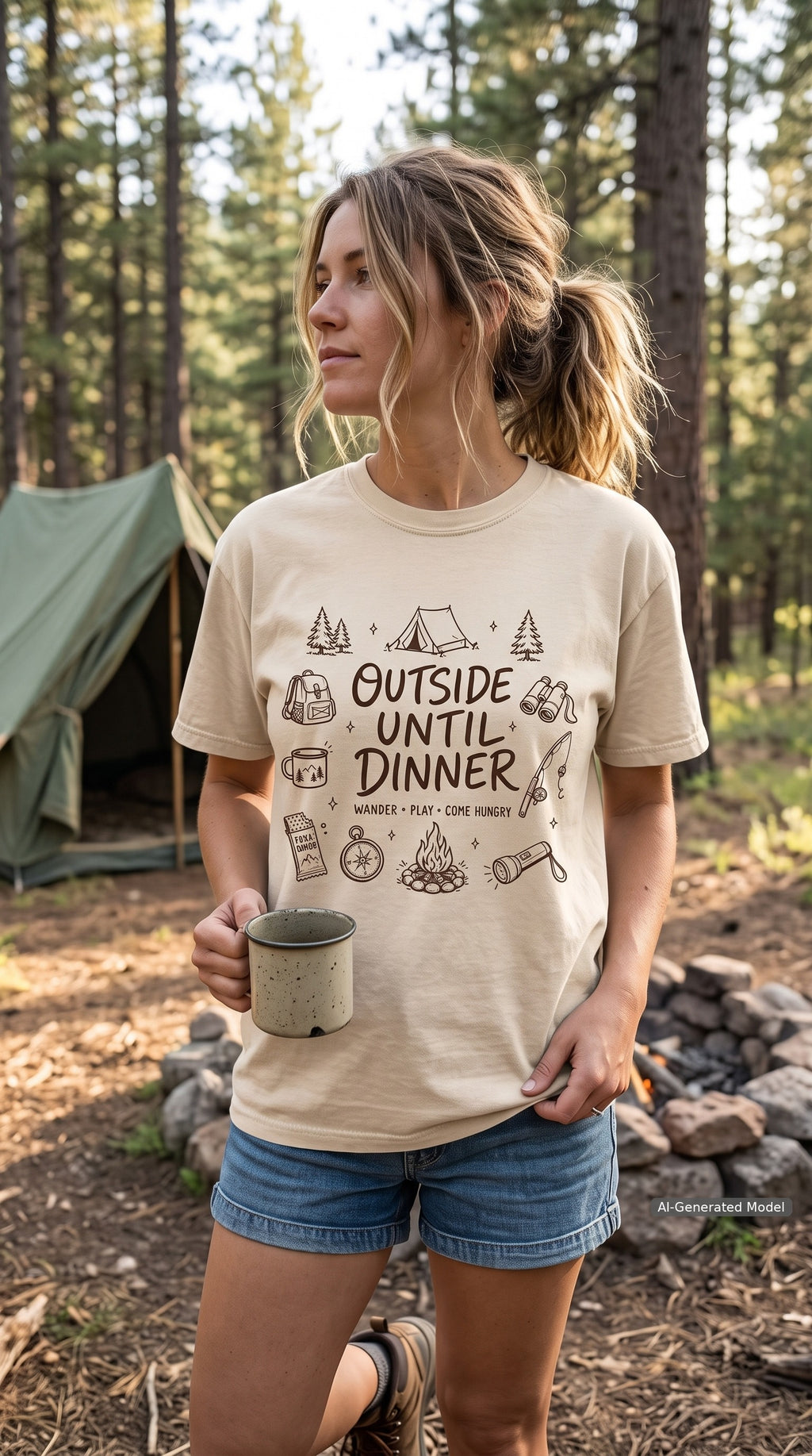 Outside Until Dinner Camping Shirt – close-up product photo