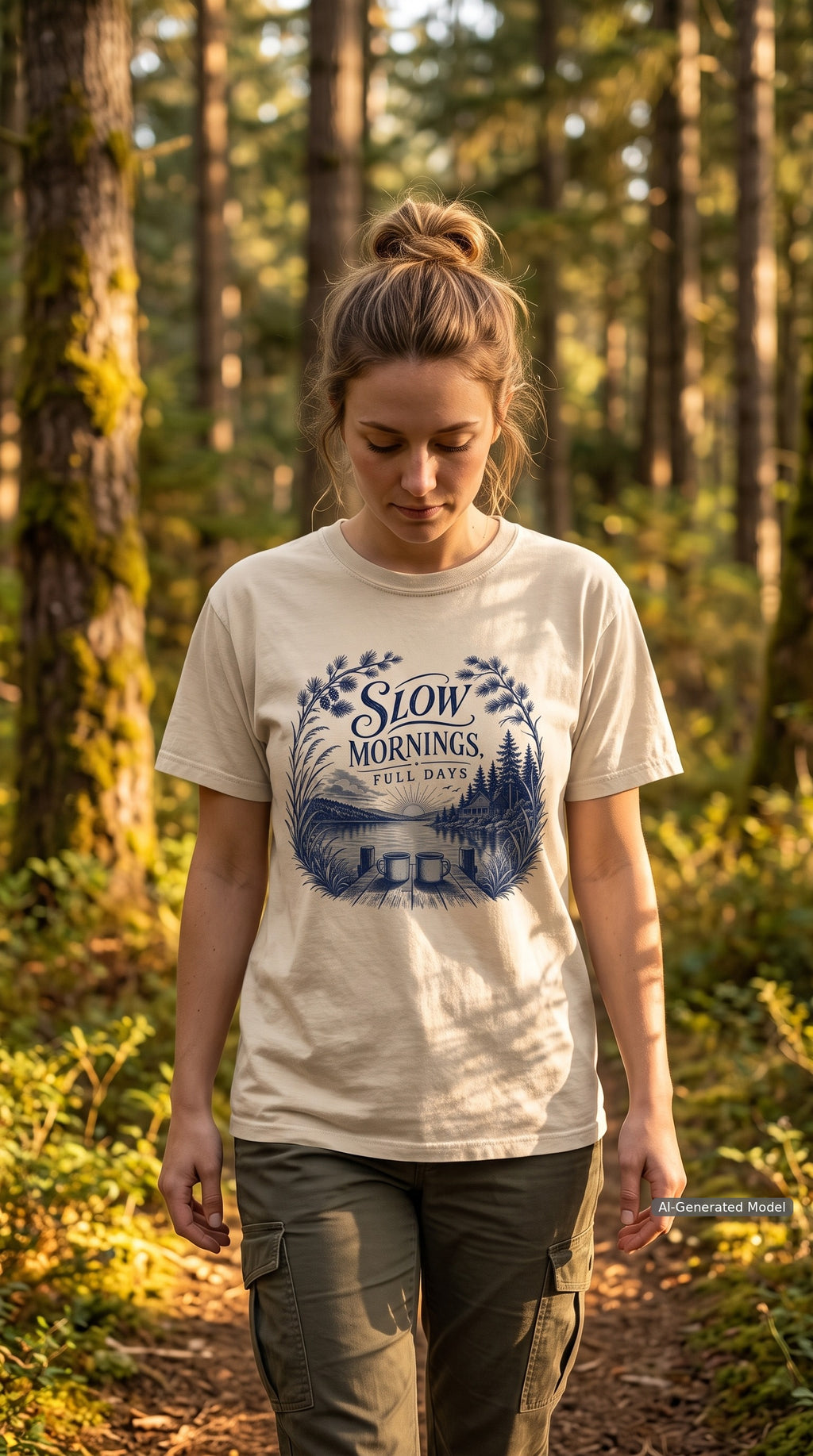 Slow Mornings Full Days Lake Vacation Shirt – close-up product photo