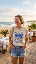Breakfast Outside Bedtime Later Beach Vacation Shirt – close-up product photo