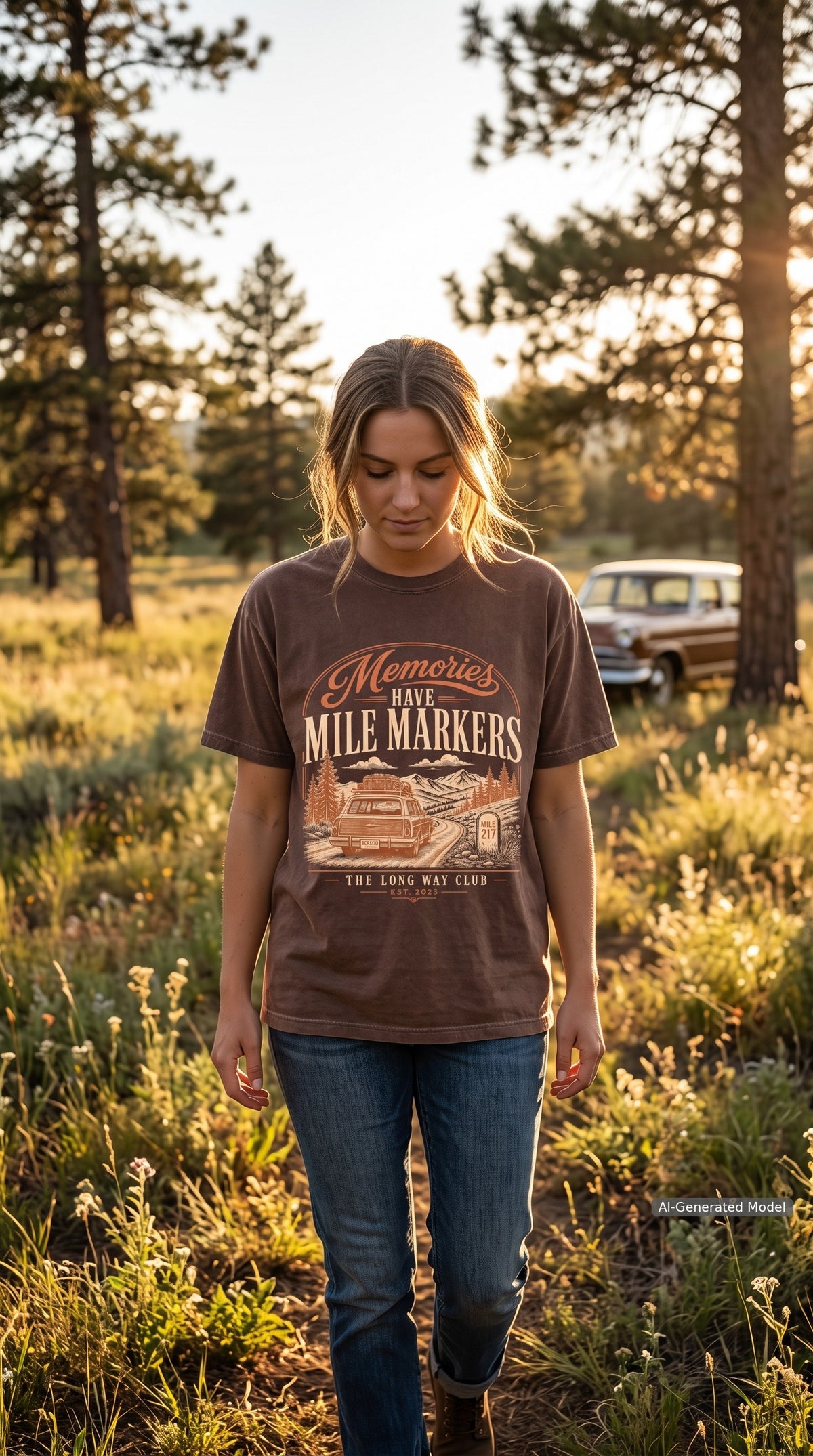Memories Have Mile Markers Road Trip Shirt – close-up product photo