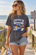 Checked In for the Weekend Beach Vacation Shirt – close-up product photo
