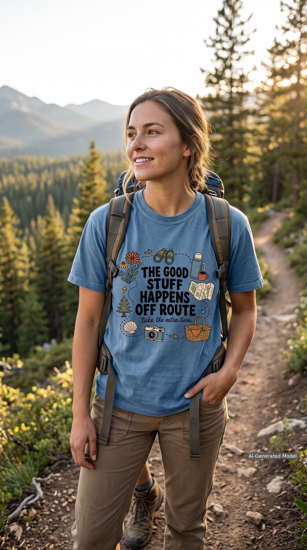 The Good Stuff Happens Off Route Road Trip Shirt – close-up product photo