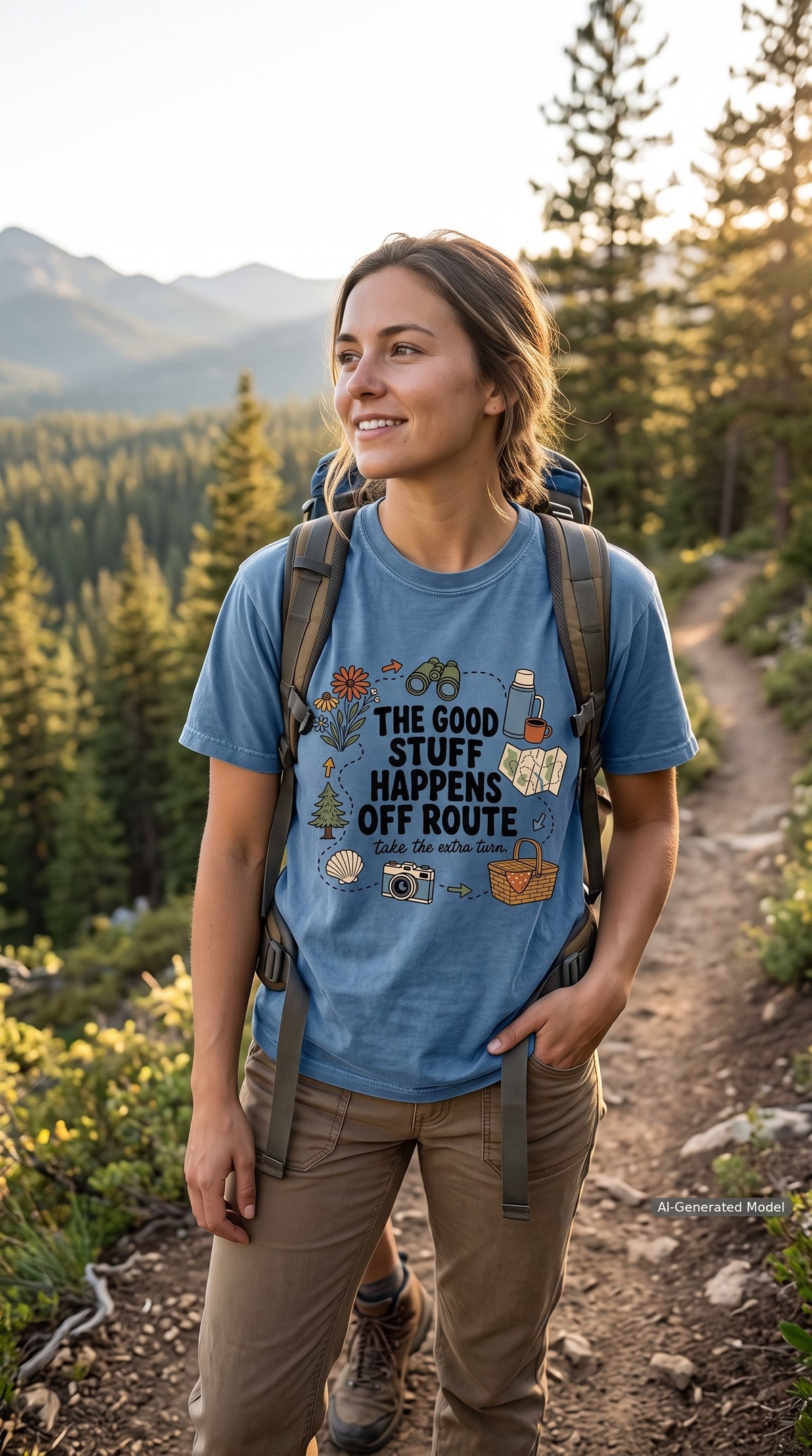 The Good Stuff Happens Off Route Road Trip Shirt – close-up product photo