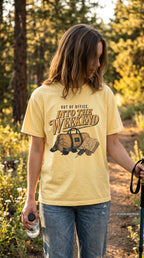 Out of Office Into the Weekend Family Getaway Shirt – close-up product photo