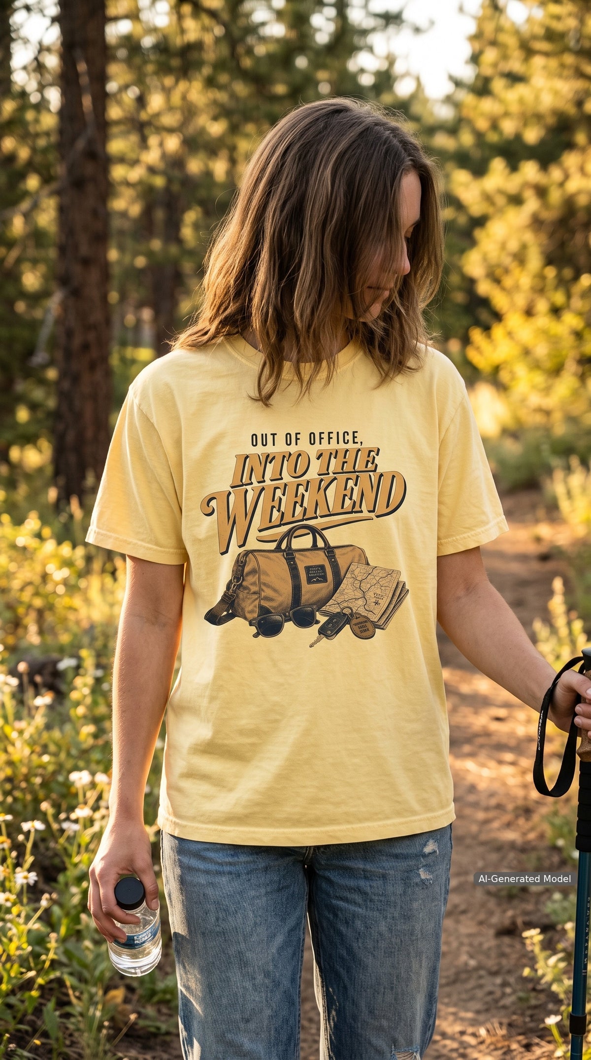Out of Office Into the Weekend Family Getaway Shirt – close-up product photo