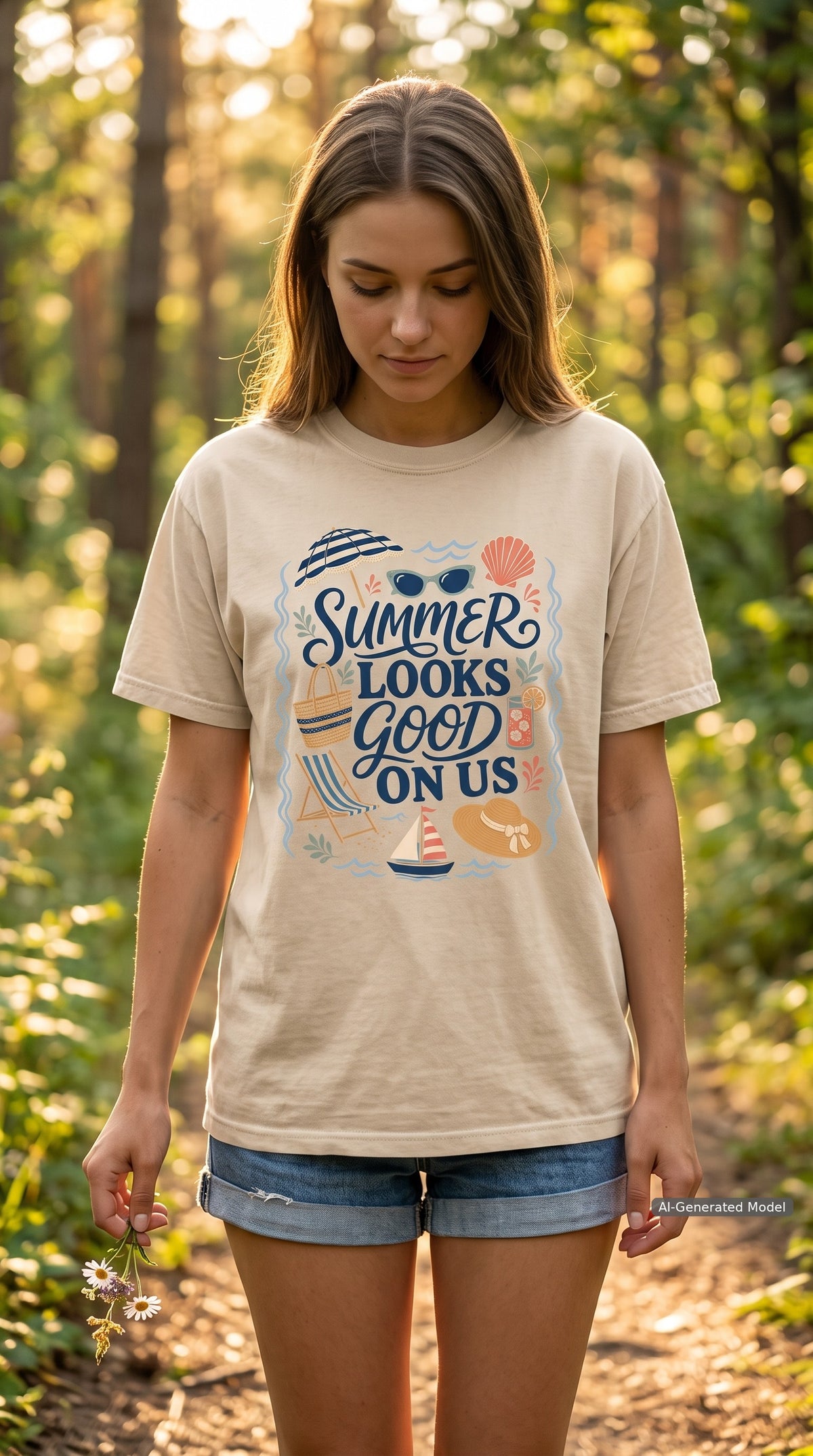Summer Looks Good On Us Beach Vacation Shirt – close-up product photo