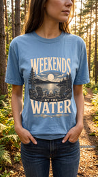 Weekends by the Water Lake Vacation Shirt – close-up product photo