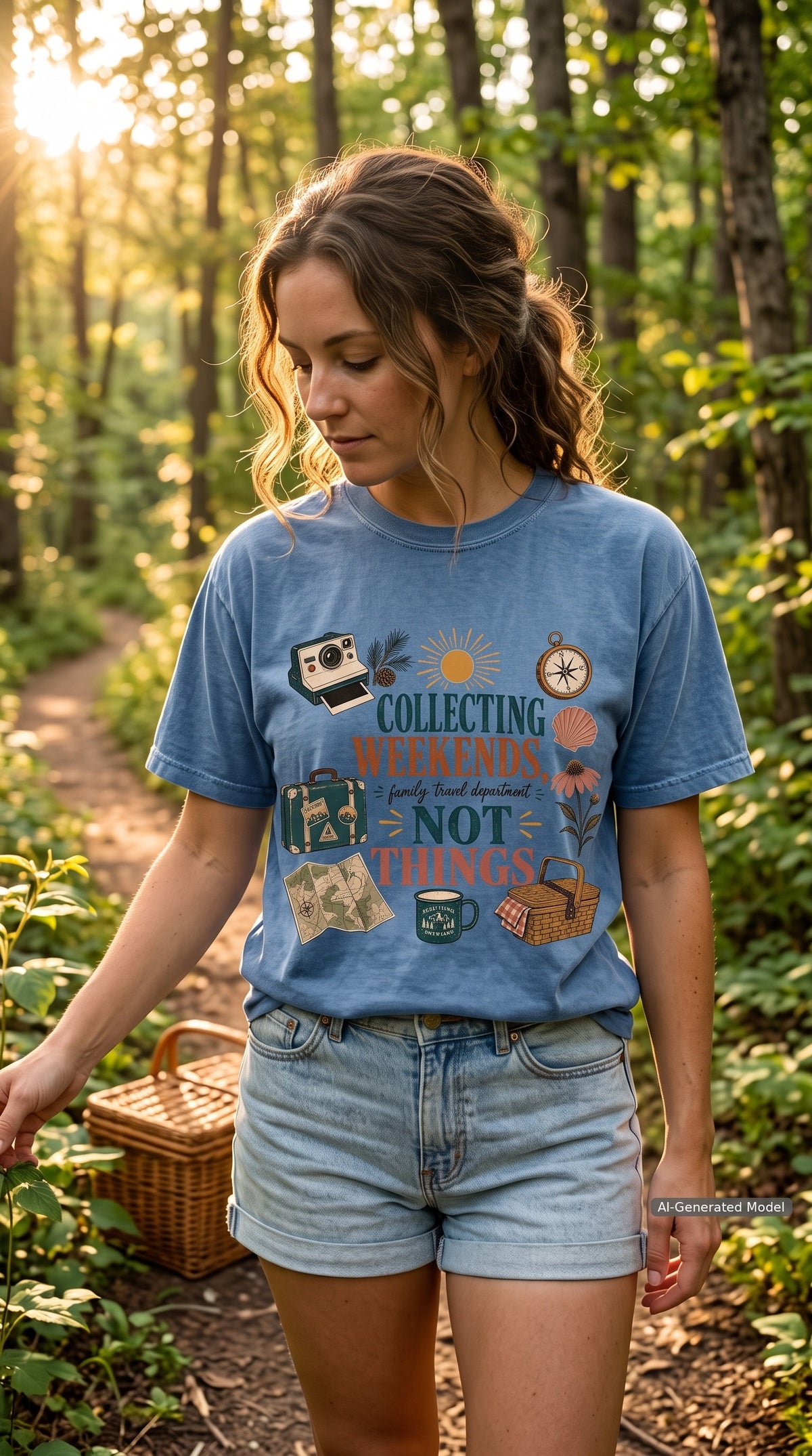 Collecting Weekends Not Things Family Getaway Shirt – close-up product photo
