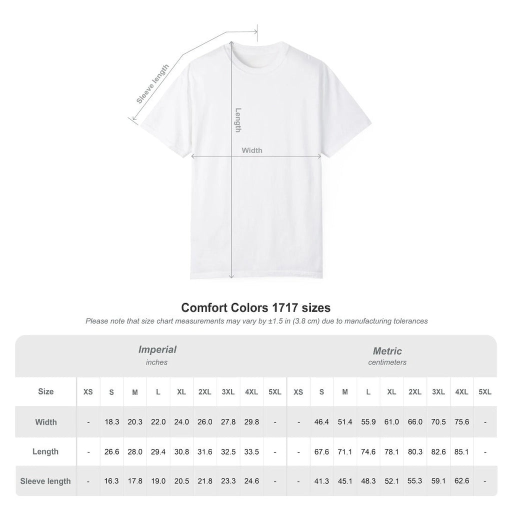 Comfort Colors 1717 size chart