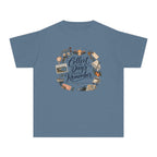 Collect the Days You'll Remember Youth Tee – Kids' Comfort Colors Family Travel Shirt in Blue Jean – flat lay