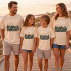 The Good Part of Growing Up Family Travel Shirt in Ivory – worn on a family trip (AI-generated model photo)