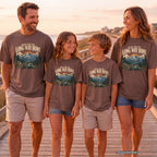 Made for the Long Way Home Scenic Road Trip Shirt in Espresso – worn on a family trip (AI-generated model photo)