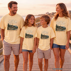 Our Annual Escape Lakeside Lodge Shirt in Butter – worn on a family trip (AI-generated model photo)