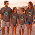 Our Favorite Place Is Together Family Adventure Shirt in Espresso – worn on a family trip (AI-generated model photo)