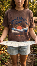 Save Me a Window Seat Family Travel Shirt – close-up product photo