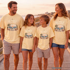 Sunset Check In Seaside Vacation Shirt in Butter – worn on a family trip (AI-generated model photo)