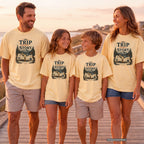 The Trip Before the Story Travel Journal Shirt in Butter – worn on a family trip (AI-generated model photo)